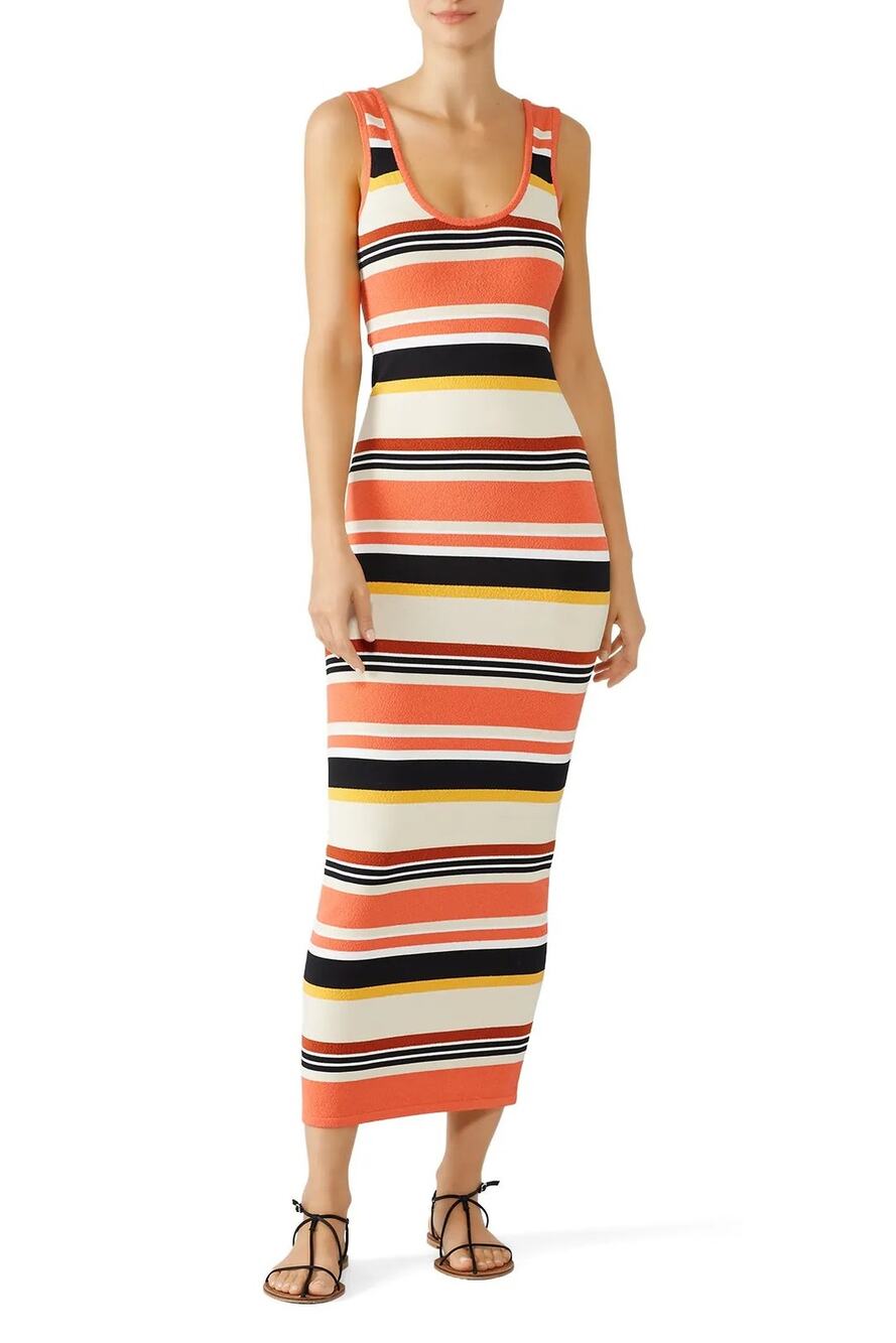 Ronny Kobo Latrice Dress Striped Sleeveless Bodycon Maxi Sheath Multicolor M